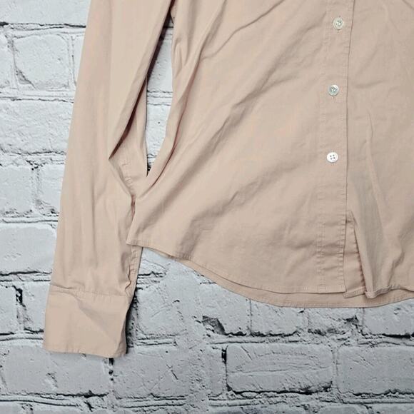 Theory Cotton Blend Pale Blush Pink Button Up V Neck Collared Blouse Size P - Picture 5 of 10
